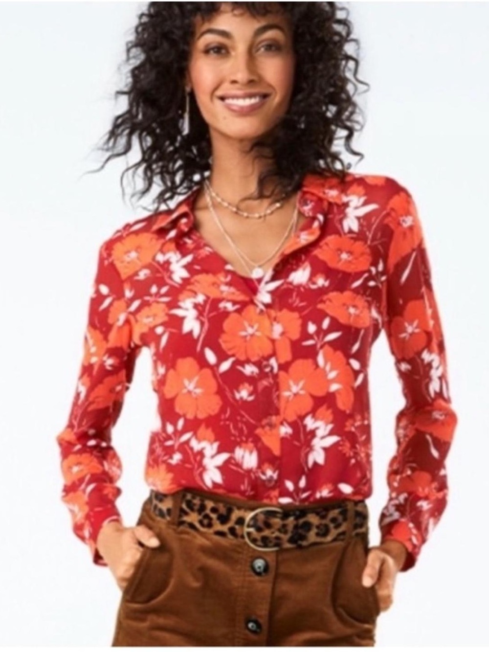 Cabi Hothouse Floral Sheer Boho Resort Blouse Lightweight Button Front L E11